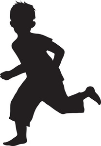 Silhouette children running clipart