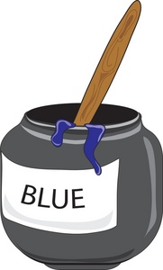 Blue Clipart Image - Bottle of blue paint with a paintbrush