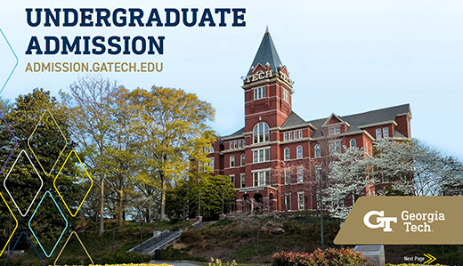 The cover of the undergraduate admission digital viewbook, which features Georgia Tech’s Tech Tower on campus.