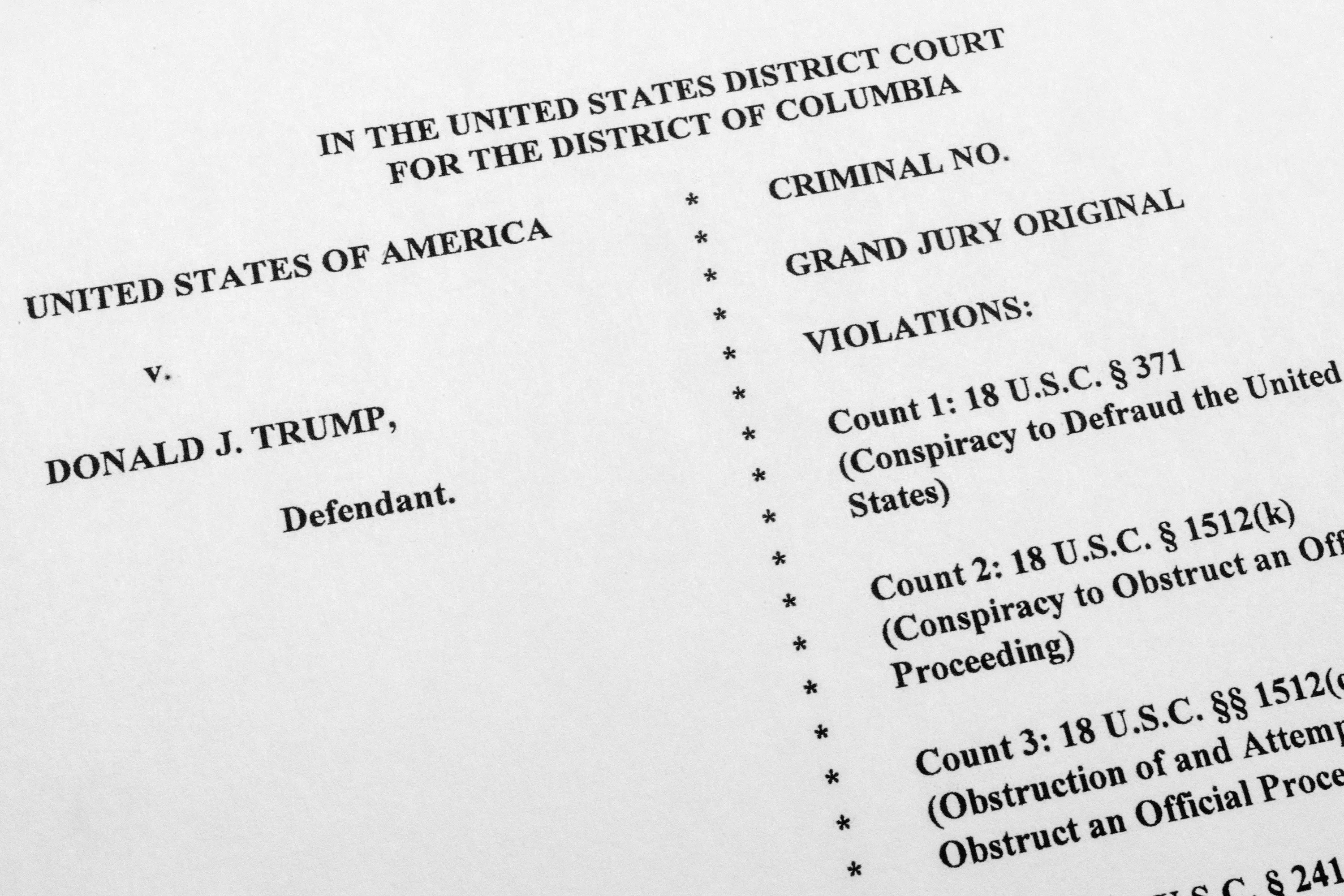 The Justice department indictment against former President Donald Trump.