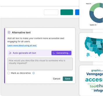 Venngage editor alt text modal, in the process of generating alt text for an image using AI.