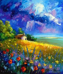 Among the flowers and clouds, Paintings, Expressionism,Impressionism, Botanical,Inspirational,Landscape, Canvas,Oil,Painting, By Olha   Darchuk