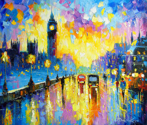 London's Evening Glow, Paintings, Fine Art,Impressionism, Architecture,Inspirational,Landscape, Canvas,Oil,Painting, By Olha   Darchuk