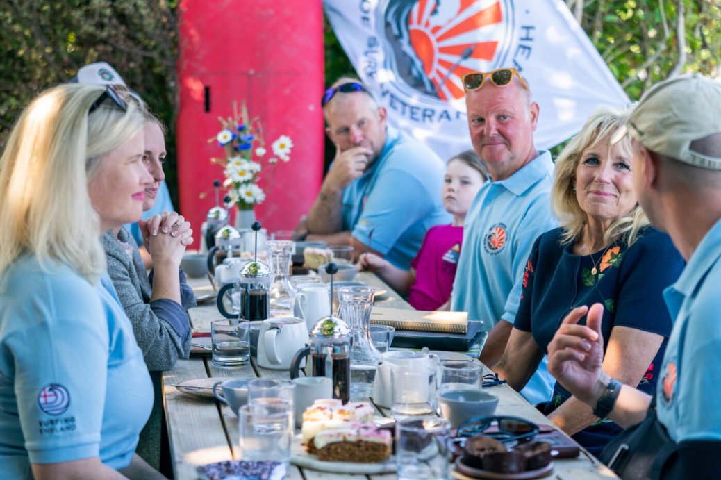 First Lady Jill Biden meets with members of Bude Surf veterans and their families