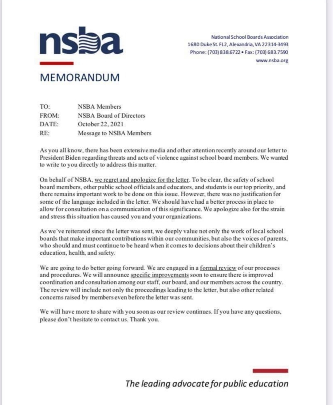 NSBA Letter