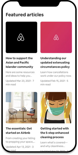 Airbnb mobile help page