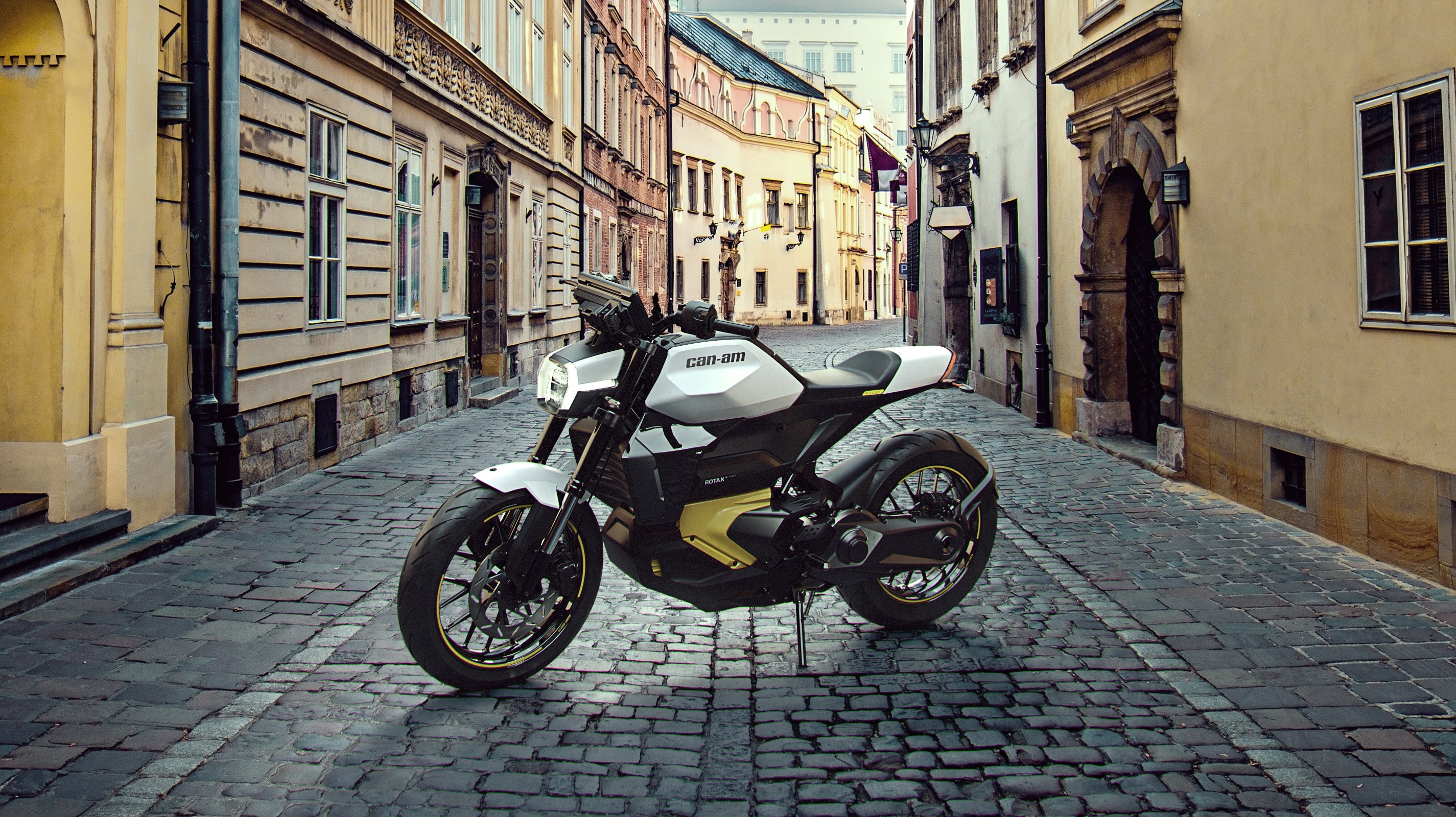 Can-Am Elektro-Motorrad auf den Straßen Barcelonas