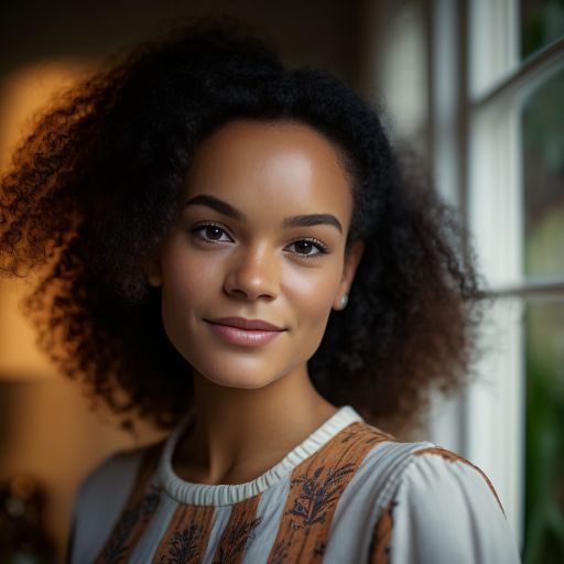 Portrait of teen girl at home: curly hair