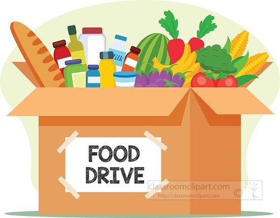 box full of food for holiday food drive charity clipart