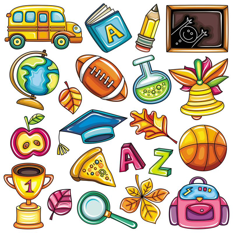 Cute cartoon school supplies vector material free download