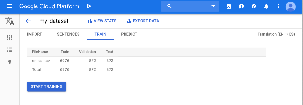 Train tab for the my_dataset dataset