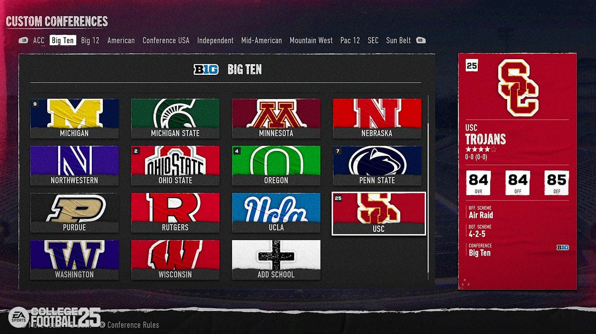 Can you edit Conferences & Schedules in College Football 25?
