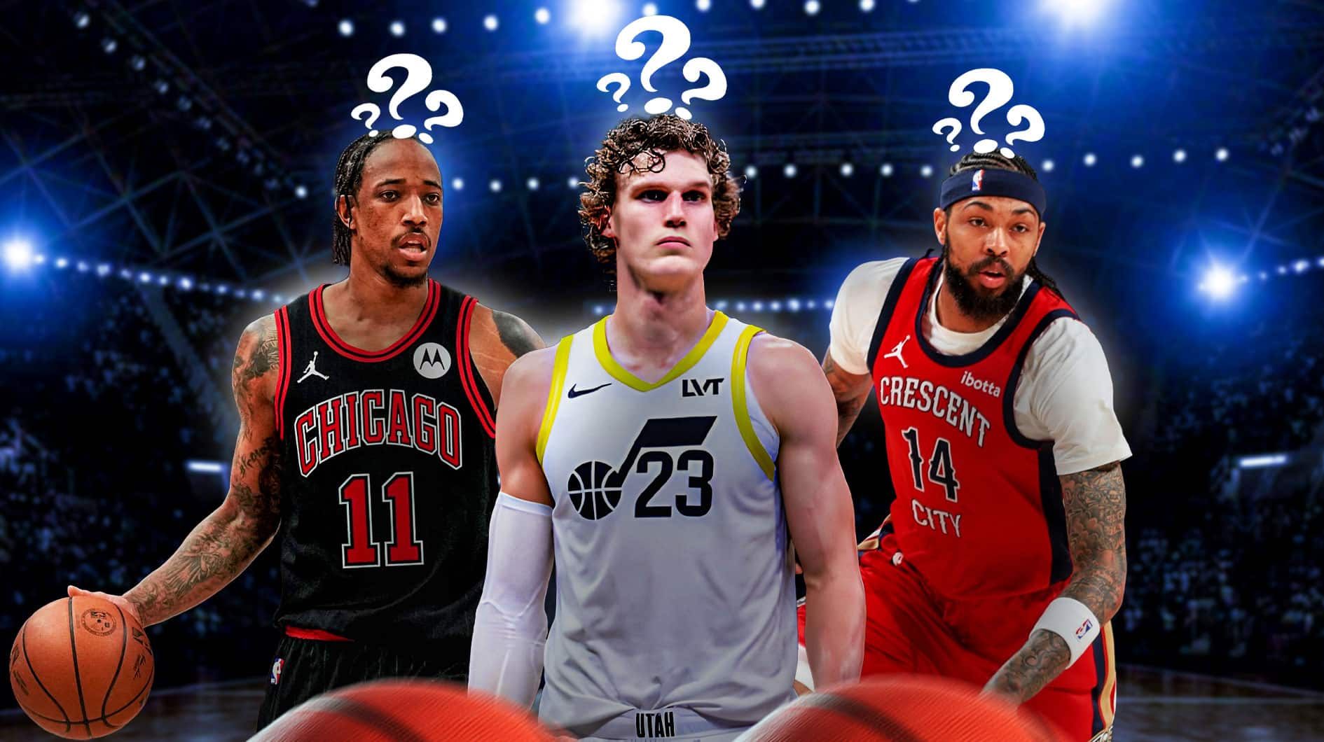 Lauri Markkanen, DeMar DeRozan and Brandon Ingram with question marks.