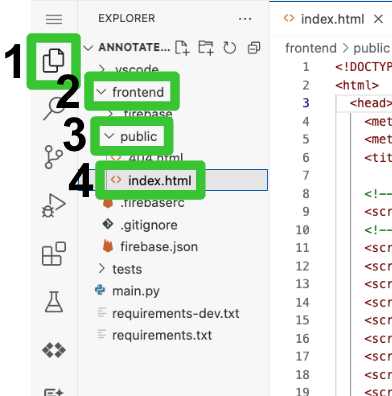 Navigation to the index.html file