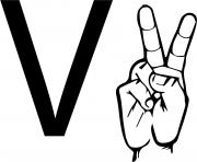 Printable asl sign language letter v coloring pages