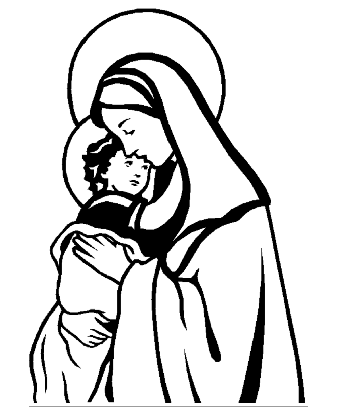 Religious Christmas Bible Coloring Pages - Mary and Jesus Coloring 