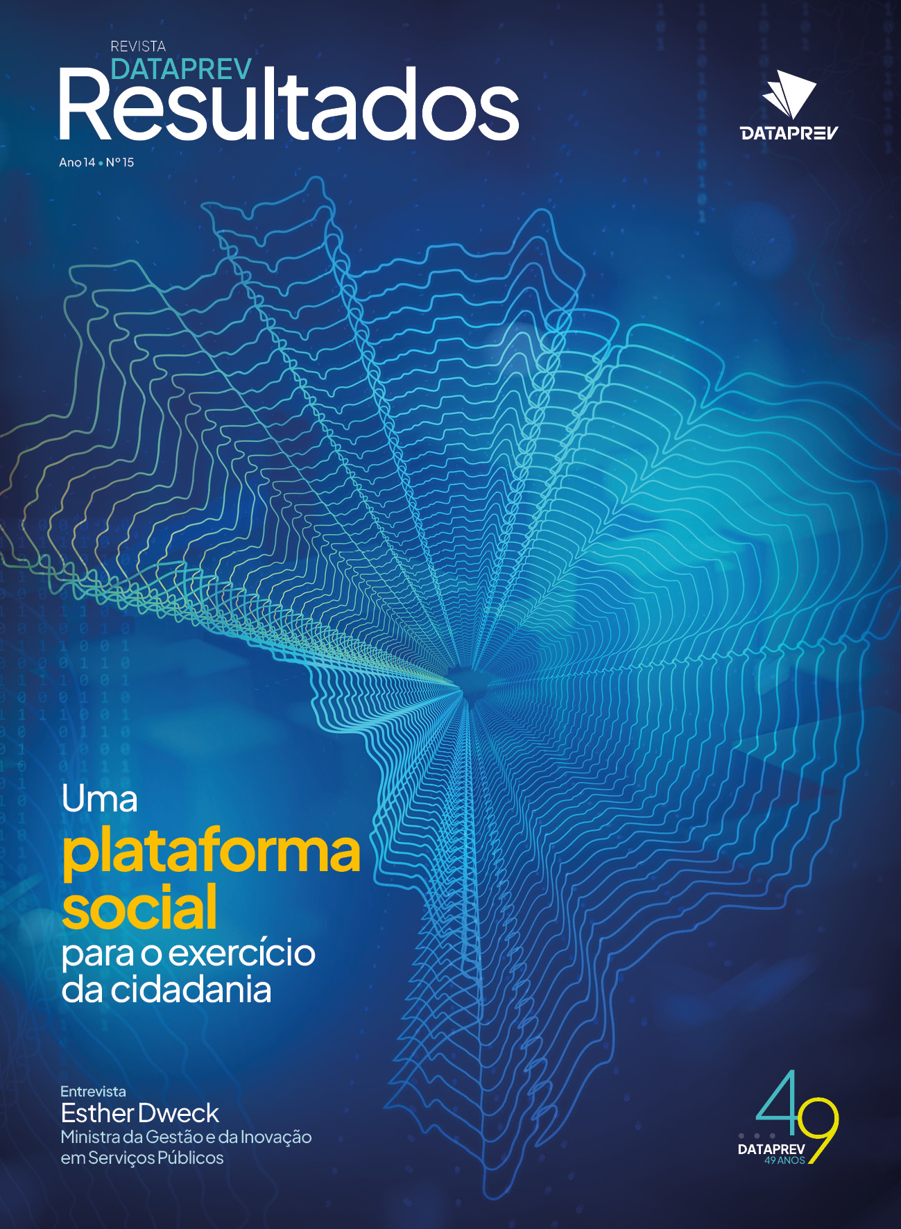 Capa da Revista Resultados com imagem que remete ao mapa do Brasil, com os dizeres Uma plataforma social para o exercício da cidadania