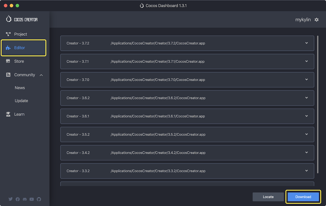 cocos creator dashboard
editor