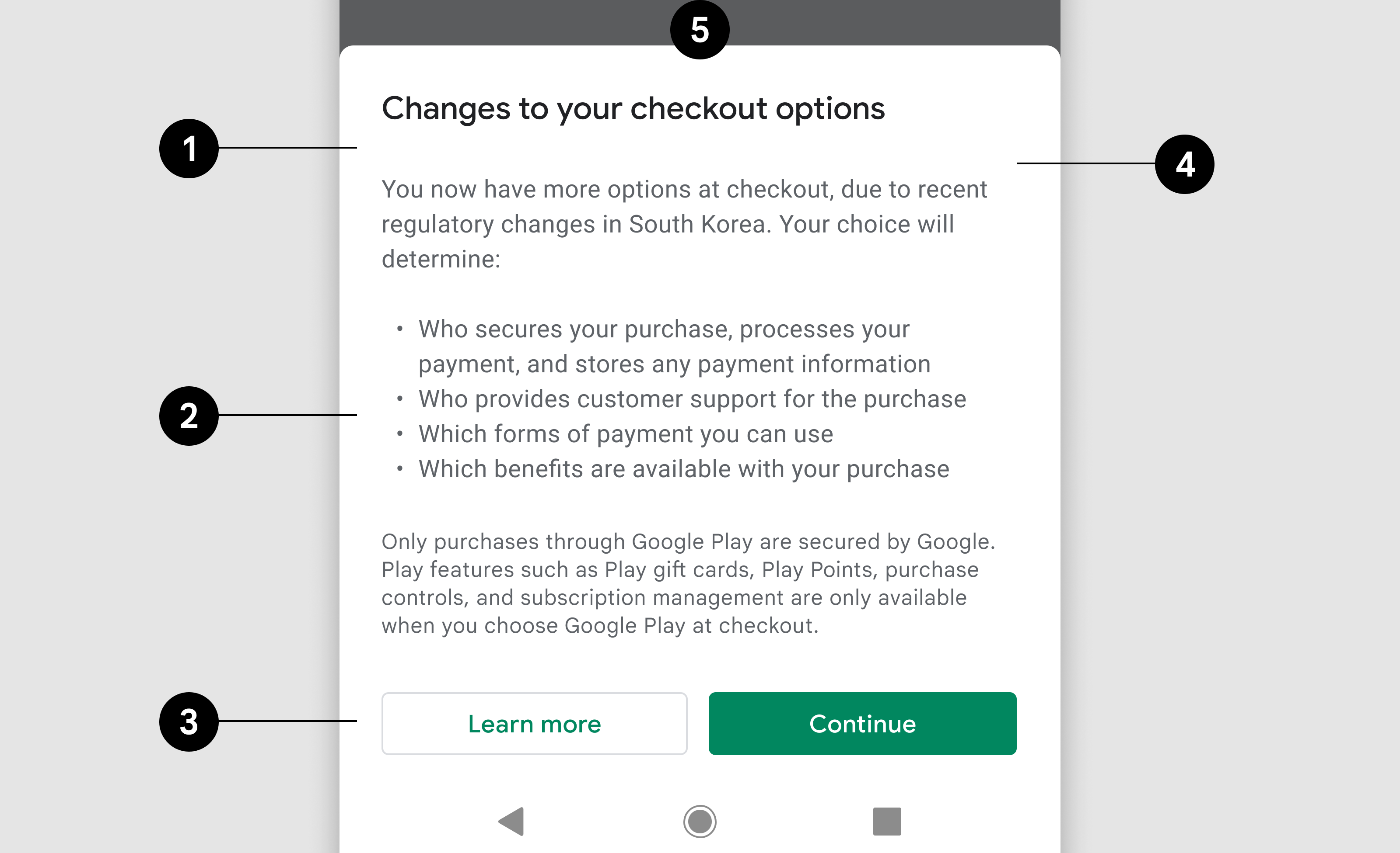 checkout options screen showing position of required components