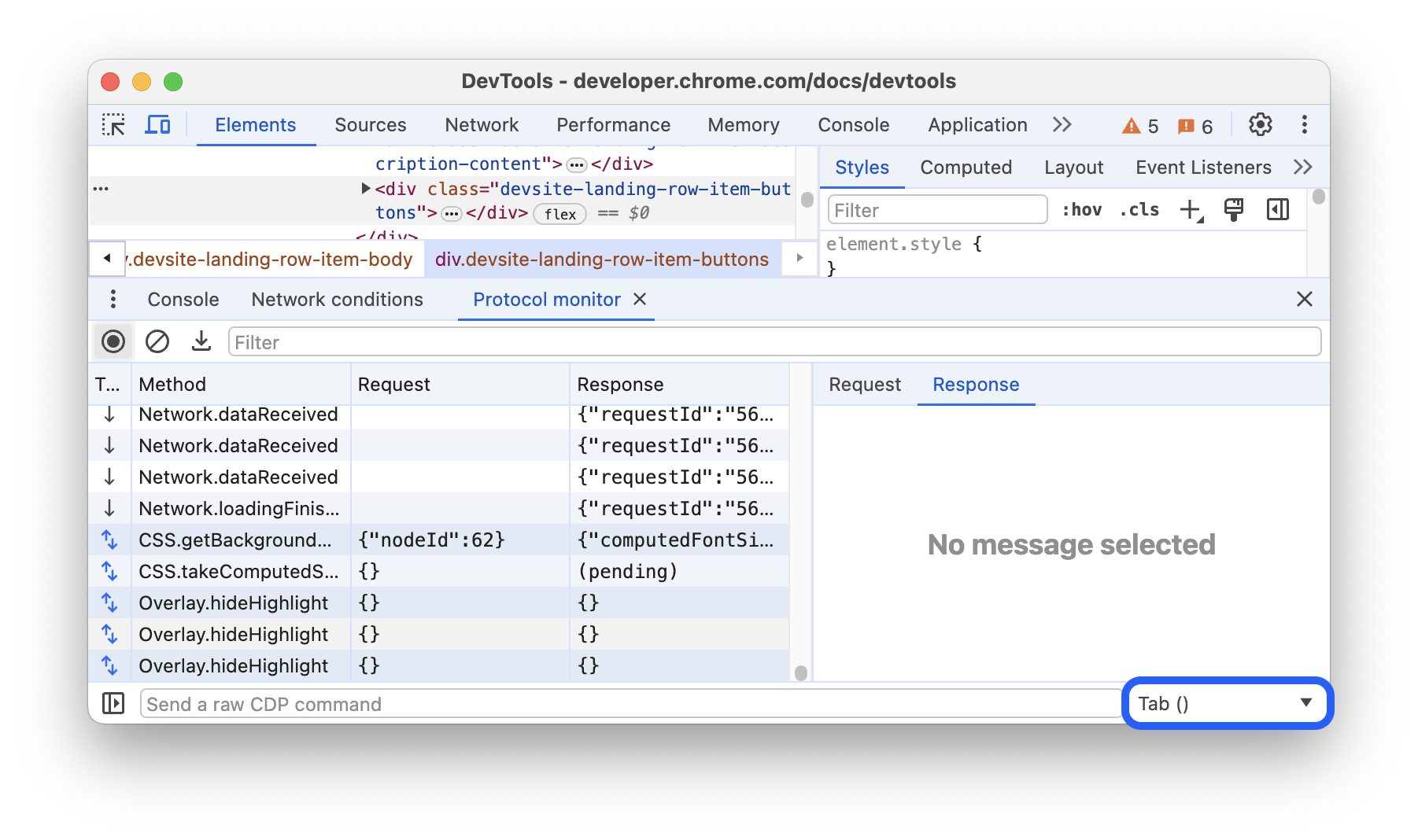 Target dropdown highlighted in the Protocol monitor.