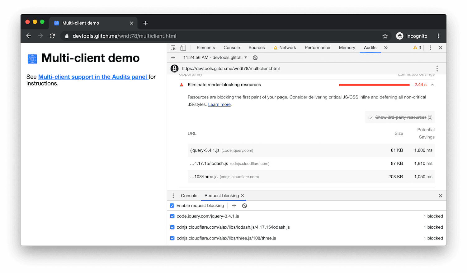 Using the Request Blocking tab to block the problematic scripts.