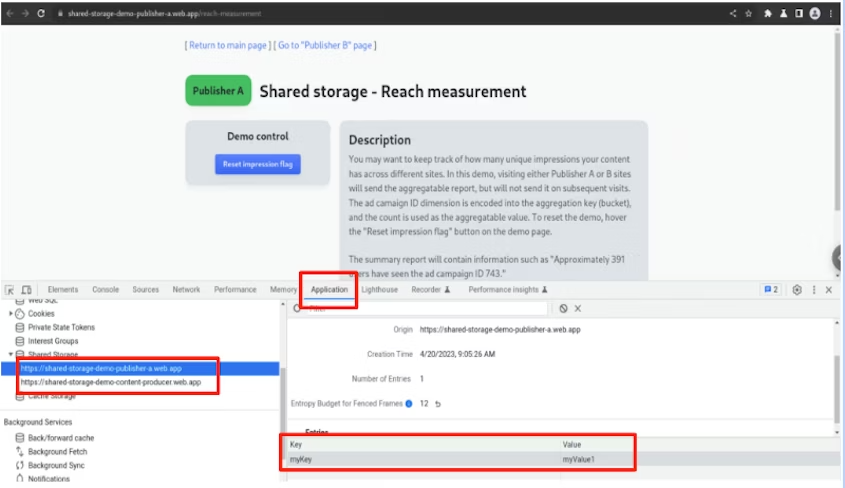 View data stored in Shared Storage using Chrome DevTools.