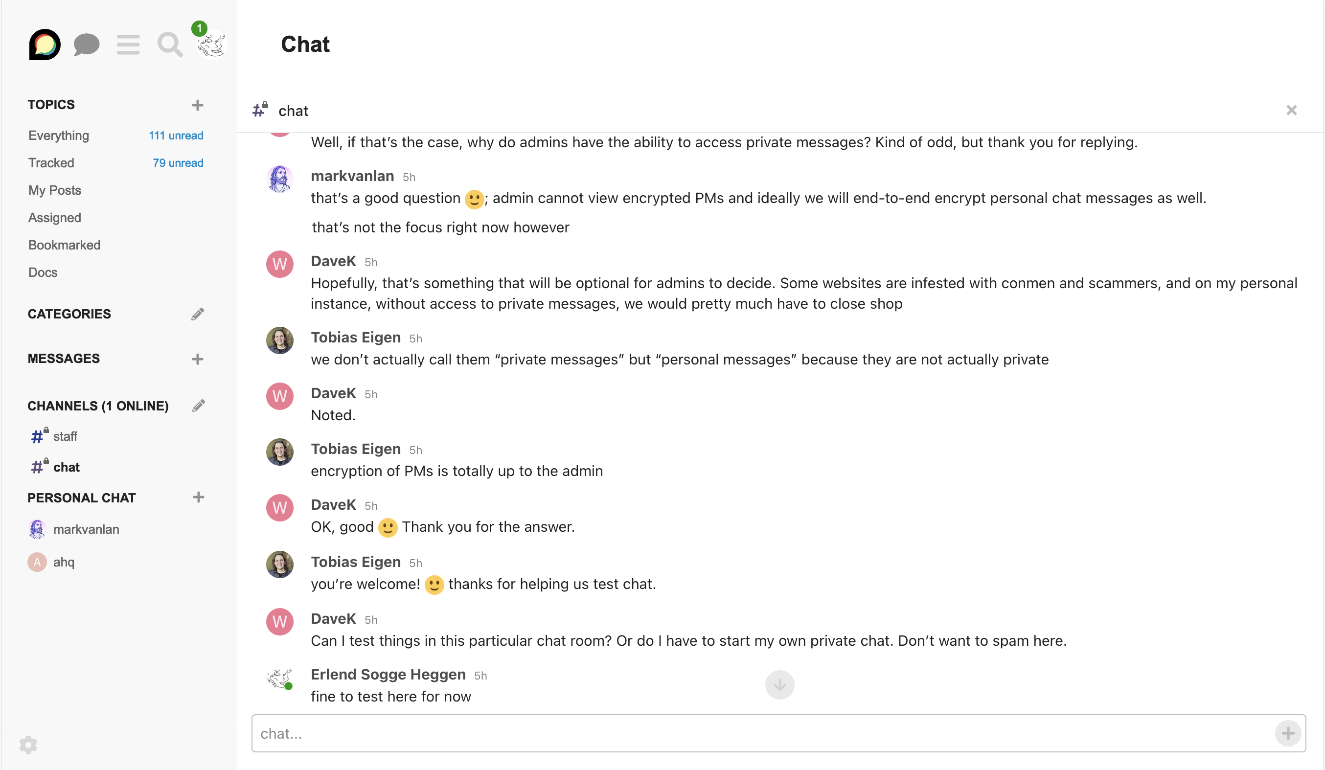 Slack chat with Discourse notification