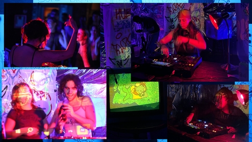 A collage of photos from the house of hubris club night