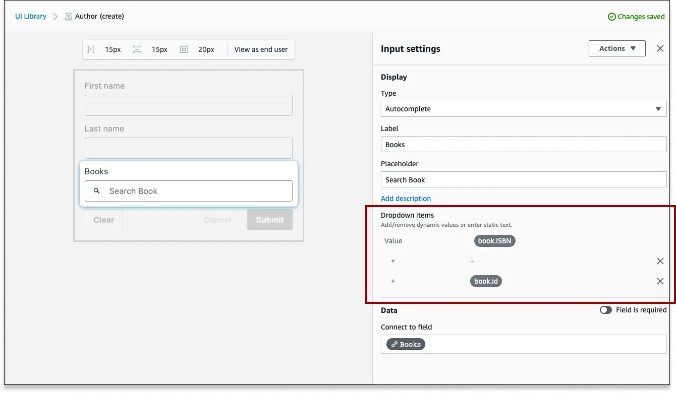 Input settings bar showing the default labeling of a relationship