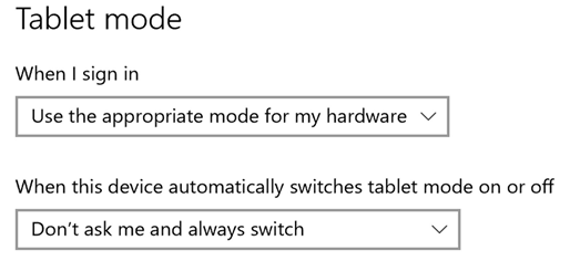 タブレットモード設定の画像