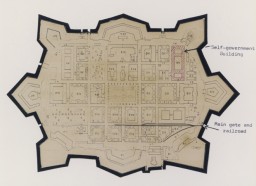 Map of Theresienstadt from an original document (1942-1945) and mounted in an album assembled by a survivor. [LCID: 42024]