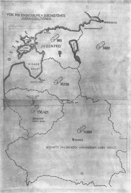 Map titled "Jewish Executions Carried Out by Einsatzgruppen A" [LCID: 200509wu]