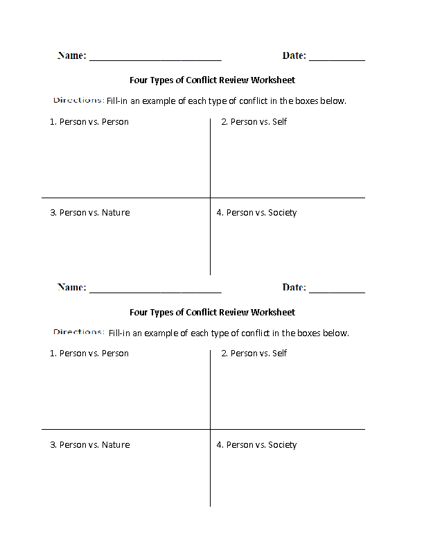 Four Types of Conflict Review Worksheet