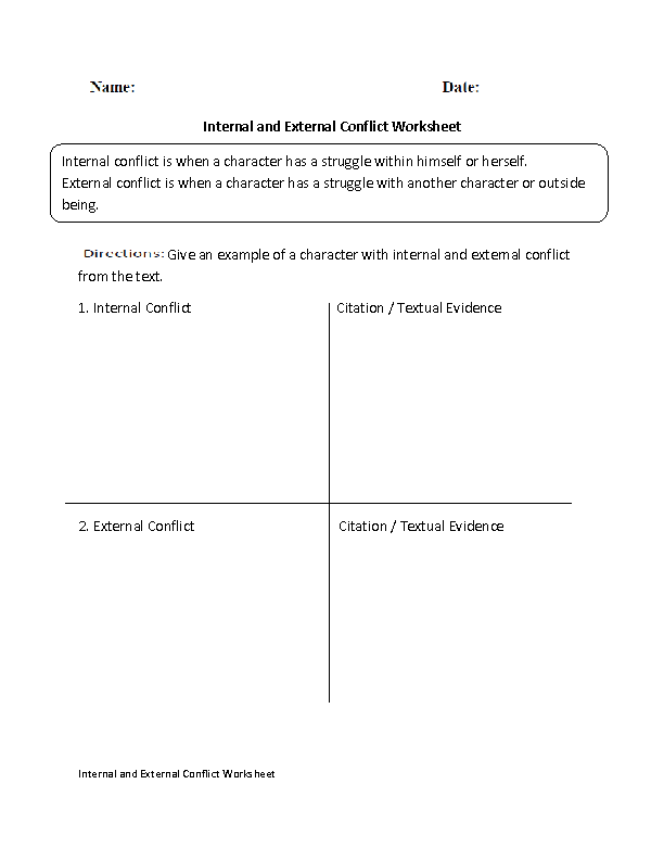 Internal and External Conflict Worksheet