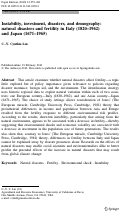 Cover page: Instability, investment, disasters, and demography: natural disasters and fertility in Italy (1820–1962) and Japan (1671–1965)