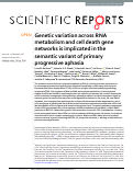 Cover page: Genetic variation across RNA metabolism and cell death gene networks is implicated in the semantic variant of primary progressive aphasia