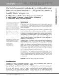 Cover page: Control of overweight and obesity in childhood through education in meal time habits. The ‘good manners for a healthy future’ programme