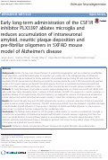 Cover page: Early long-term administration of the CSF1R inhibitor PLX3397 ablates microglia and reduces accumulation of intraneuronal amyloid, neuritic plaque deposition and pre-fibrillar oligomers in 5XFAD mouse model of Alzheimer’s disease