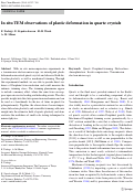 Cover page: In situ TEM observations of plastic deformation in quartz crystals