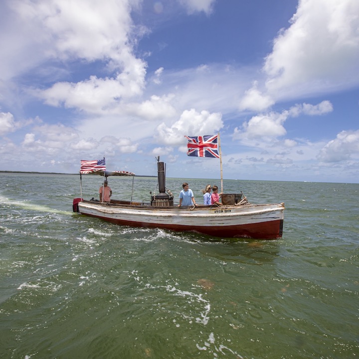 A family on board the African Queen in Key Largo