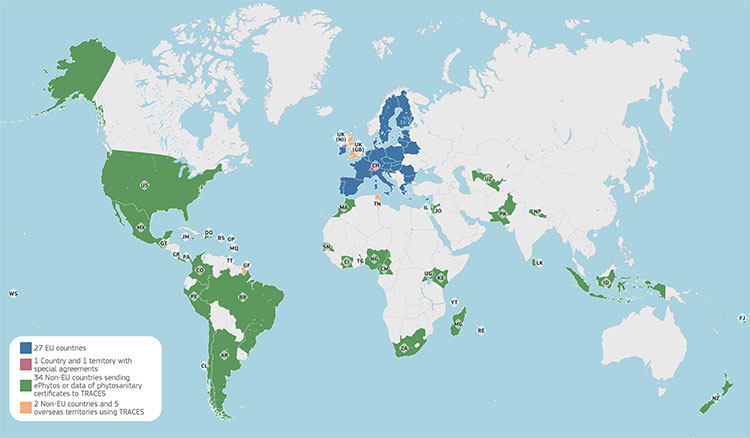 Figure 1. Worldwide presence of TRACES in the phytosanitary domain