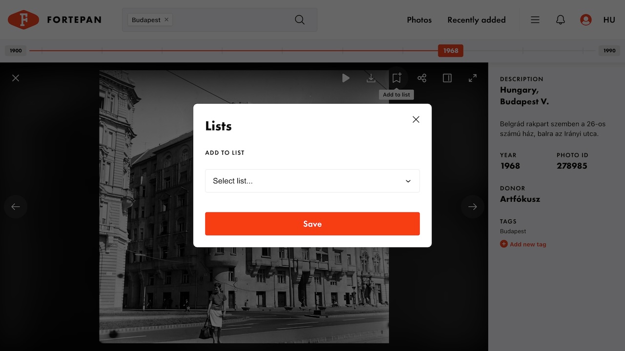 Adding photos to lists modal