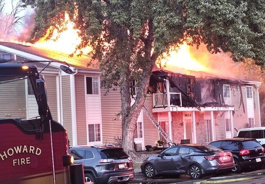 Image for story: Large fire at Howard apartment complex displaces residents in 12 units