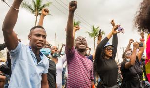 Nigerian youth protest police brutality in Lagos, Nigeria