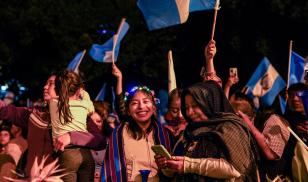 Bernardo Arevalo supporters cheer after their presidential victory in Guatemala.