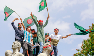 Students participate in anti-government protests in Dhaka, Bangladesh on August 4, 2024.