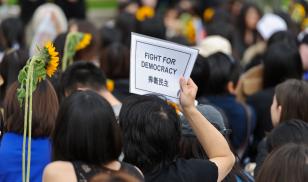 Taiwanese students participate in the 'Sunflower Movement' protesting peacefully about democracy in Taiwan.