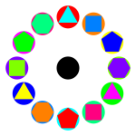 4 polygons in circles rainbow