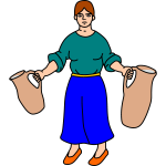 A young woman carries containers of milk