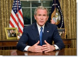 President George W. Bush delivers an Address to the Nation from the Oval Office, Monday night, May 15, 2006. White House photo by Eric Draper